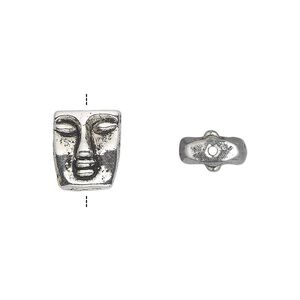 Bead 1pkg20 silver-plated "pewter", 12x10mm face, antique