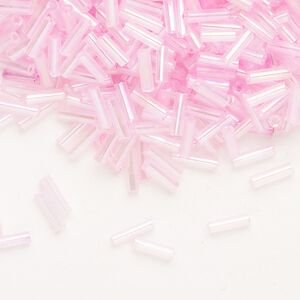 Bead, Ming Tree&trade;, bugle bead, glass, pkg/1/4 pound, 1/4 inch, rainbow dyed color transparent rose.