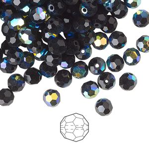 Bead 576pk jet AB, Preciosa Czech crystal 5mm round