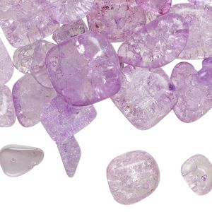 Bead mix, crackle glass, translucent purple, medium to gigantic chip. Sold per 8-ounce pkg.
