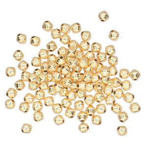 Bead 1pkg100 gold-plated, 4mm corrugated double cone, brass