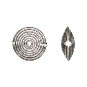 Bead 1pkg1 sterling silver, 17mm puffed flat round, antiqued Hill Tribes
