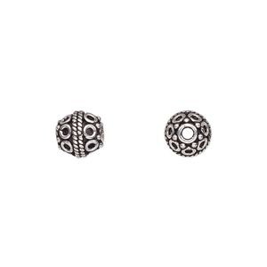 Bead 1pkg4 sterling silver, 8mm round / circle, antiqued