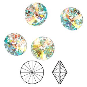 Chaton 144pk crystal AB foil back, Swarovski&reg; 14mm rivoli 1122