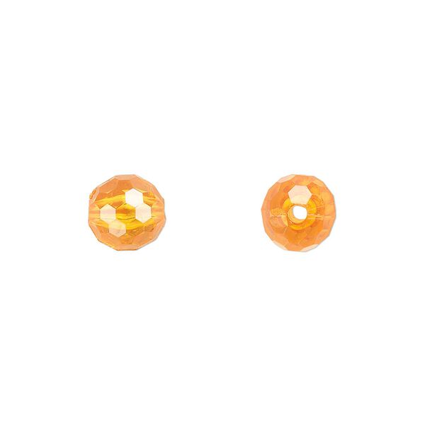 Bead, acrylic, orange, 8mm faceted round. Sold per 100-gram pkg, approximately 330-390 beads. image number 0