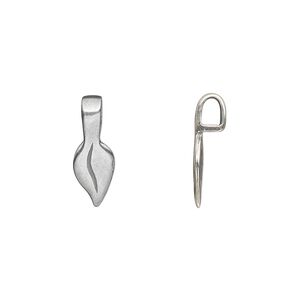 Bail, JBB Findings, glue-on, antique silver-plated brass, 17x6mm with 11x6mm leaf flat base. Sold per pkg of 2.