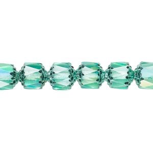 Bead, Czech dipped d&eacute;cor glass, teal Apollo AB, 8mm round cathedral. Sold per 15-1/2" to 16" strand.