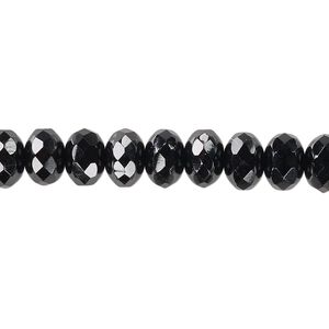 Bead, Czech fire-polished glass, jet, 9x5mm faceted rondelle. Sold per pkg of 600 (1/2 mass).