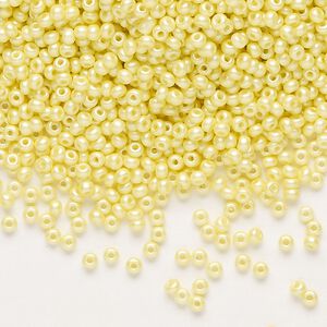 Seed bead, Preciosa Ornela Czech glass, pkg/50g, #11 rocaille, opaque PermaLux dyed yellow chalkwhite, (22001).