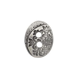 Button, TierraCast&reg;, "Vida Mas Dulce" collection, antiqued pewter (tin-based alloy), 18x14mm two-sided slightly domed oval with jardin design and (2) 2.5mm holes. Sold per pkg of 20.