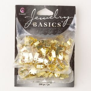 Cord end fold-over mix 1pkg200 gold-finished, 5x4mm / 6x5mm rectangle, steel