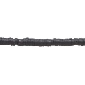 Bead, polymer clay, opaque black, 4x1mm heishi. Sold per pkg of (2) 16-inch strands.