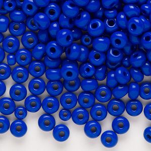 Seed bead, glass, pkg/50g, #4 round, opaque lapis blue.