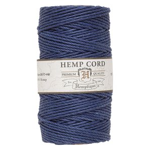 Cord, Hemptique&reg;, polished hemp, blue, 1.8mm diameter, 48-pound test. Sold per 205-foot spool.