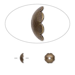 Bead cap, antique gold-plated brass, 6x2mm scalloped round, fits 6-8mm bead. Sold per pkg of 500.