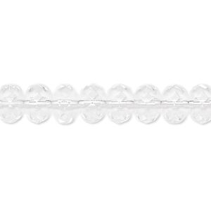Bead, Czech fire-polished glass, transparent clear, 9x5mm faceted rondelle. Sold per 15-1/2" to 16" strand.