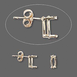 Earstud 1pkg2 Sure-Set&trade; 14Kt gold, 8x4mm marquise pre-notched 4-prong basket-style setting / earnuts, 1 pair