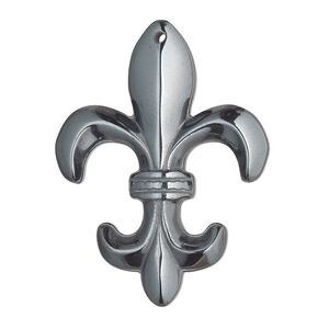 Hemalyke&trade; 1pkg1, top-drilled 1-sided fleur-de-lis focal 38x28.5mm