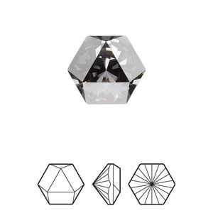 Fancy stone 1pk crystal silver night foil back, Crystal Passions&reg; 16x14mm prismatic hexagon 4699