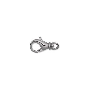 Clasp lobster claw 1pkg100 gunmetal-plated, 12x7mm swivel, brass 1-strand