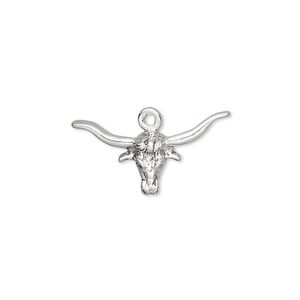 Charm, antiqued sterling silver 1pkg1, 23x12mm single-sided steer head.