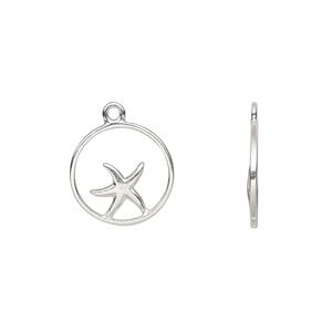 Charm Amoracast&reg; 1pkg1 sterling silver, 12mm 2-sided open round / starfish
