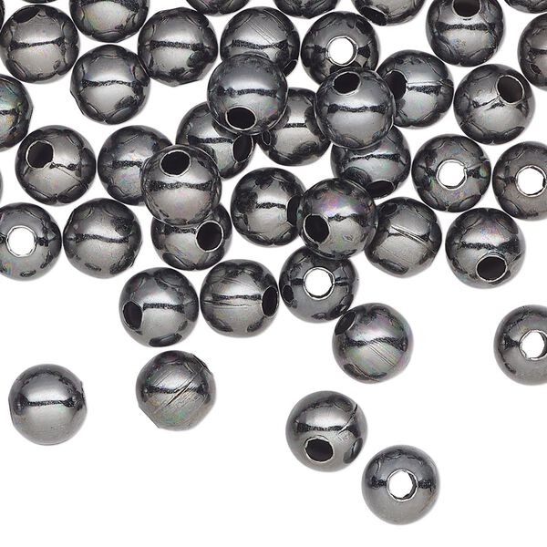 Bead 1pkg100 gunmetal-plated, 6mm round, steel image number 0