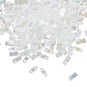 Seed bead, TILA&reg;, glass, pkg/40g, 5x2.3mm half tila rectangle, translucent rainbow crystal clear, (HTL-250).