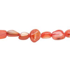 Mother-of-pearl shell 1pkg1, pebble bead 30 inch red-orange small to large