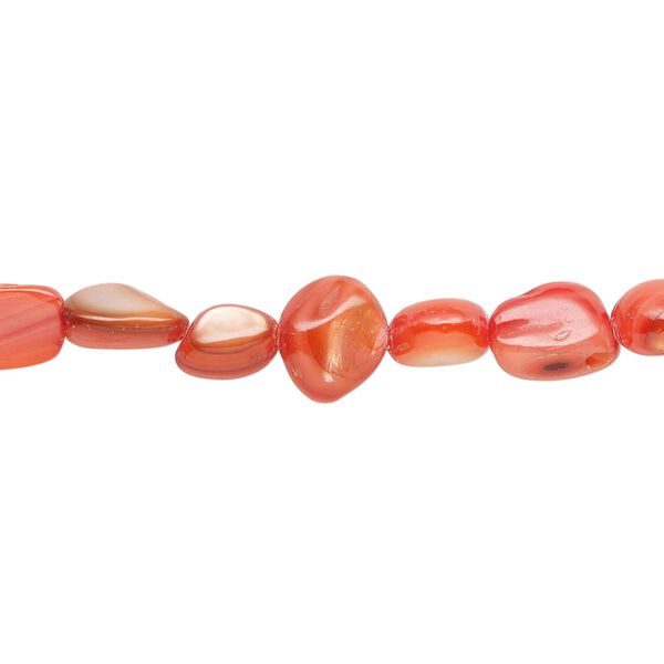 Mother-of-pearl shell 1pkg1, pebble bead 30 inch red-orange small to large image number 0