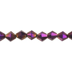 Bead, glass, metallic purple, 6mm bicone. Sold per 15-1/2" to 16" strand.