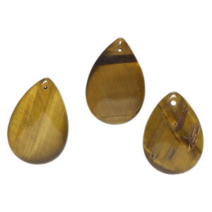 Tigereye 1pkg3, puffed teardrop focal natural, 30x21mm-32x22mm