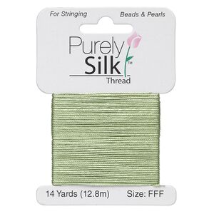 Thread, Purely Silk&trade;, medium green, size FFF. Sold per 14-yard card.