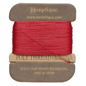 Thread, Hemptique&reg;, polyester, pkg/32 yards, red, 0.45mm 3-ply round.