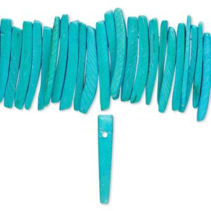 Bead, coconut palm wood (dyed / waxed), aqua blue, 25x4mm hand-cut top-drilled stick. Sold per 15-1/2" to 16" strand.