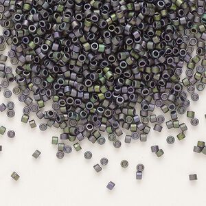 Seed bead, Delica&reg;, glass, pkg/250g, #11 round, opaque matte metallic gold iris plum emerald (DB-1053).