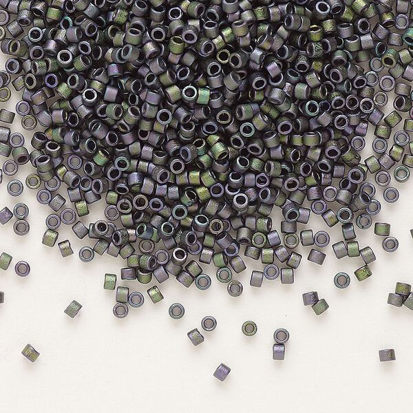 Seed bead, Delica&reg;, glass, pkg/250g, #11 round, opaque matte metallic gold iris plum emerald (DB-1053). image number 0