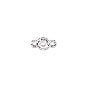 Link, Almost Instant Jewelry&reg;, silver-plated "pewter" (zinc-based alloy), 7mm flat round with SS20 rose setting. Sold per pkg of 2.