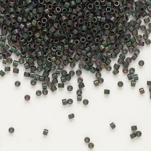 Seed bead, Delica&reg;, glass, pkg/50g, #11 round, opaque matte metallic iris dark green (DB-0327).