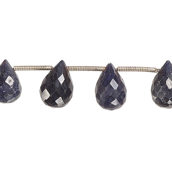 Blue sapphire 1pkg16, hand-cut top-drilled faceted teardrop bead 11x7mm-13x9mm image number 0