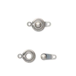 Clasp button 1pkg10 silver-plated, 7.5mm, antique brass 1-strand