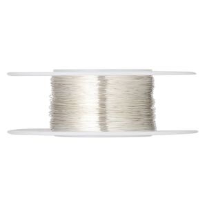 Wire, sterling silver, half-hard, round, 34 gauge. Sold per pkg of 1 ounce.