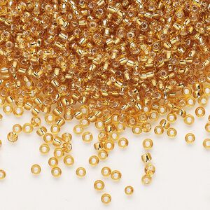 Seed bead, Dyna-Mites&trade;, glass, pkg/1/2kg, #11 round, transparent silver-lined gold, (31:RR 11/0 RR).