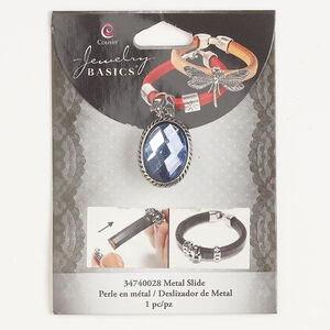 Slider bead assortment 1pkg1, antique silver-finished brass and acrylic, blue, 22x17mm faceted oval.