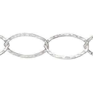 Chain 1pkg1 sterling silver cable, 14mm hammered flat, 5 foot unfinished