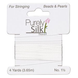 Thread, Purely Silk&trade; 2pkg2yd, white, light-medium, size #1.5, 5-pound test, card.