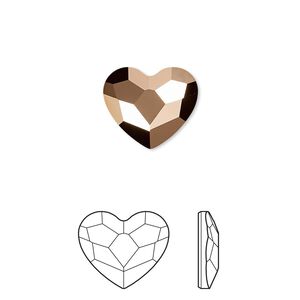 Flat back 2pk crystal rose gold foil back, Crystal Passions&reg; hotfix rhinestone 14x12mm heart
