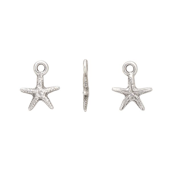 Charm, TierraCast&reg;, antique silver-plated pewter (tin-based alloy), 10mm 3D sea star. Sold per pkg of 4. image number 0