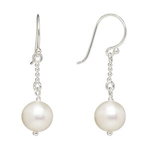 Earring, Create Compliments&reg;, cultured freshwater pearl (bleached) and sterling silver, 35mm with 9mm round and fishhook ear wire, 21 gauge. Sold per pair.