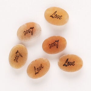 Red aventurine / enamel 1pkg6, double-sided "Love" flat oval bead 14x10mm-14x11mm